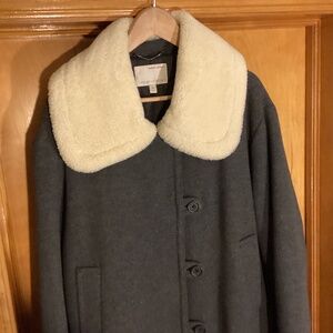 Banana Republic Heritage Collection Gray Wool Coat with Shearling Collar XL